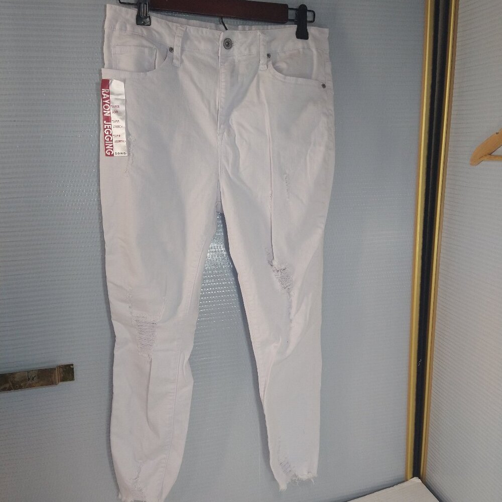 S.O.N.G White High Rise Skinny Ankle Distressed Denim 13 / 31